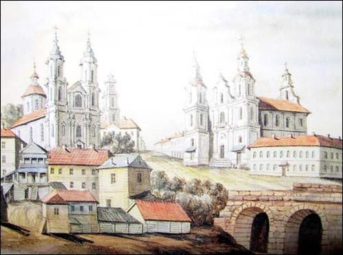 Униатская церковь и костел Св. Антония, рисунок Н. Орды