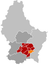Оранжевый цвет - коммуна Контерн, красный - кантон Люксембург.
