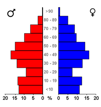 Распределение жителей Вюгта по полу и возрастным группам, 2007