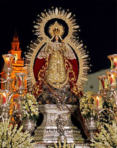 Lady of Montemayor during the September 8 procession through the streets of Moguer.
