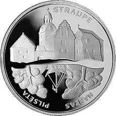 Ганзейский город Страупе на 1-латовой юбилейной монете.
