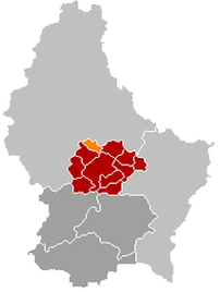 Оранжевый цвет - коммуна Кольмар-Берг, красный - кантон Мерш.