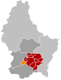 Оранжевый цвет - коммуна Бертранж, красный - кантон Люксембург.