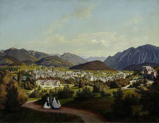 Хуберт Саттлер.   Вид на Бад-Ишль из сада императорской виллы.   Масло, 1863