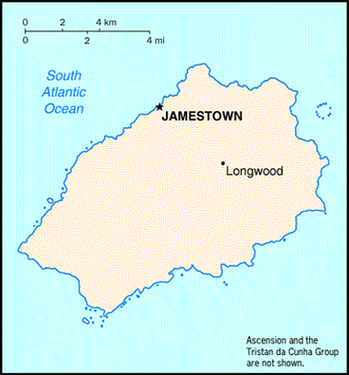 Джеймстаун на карте острова Святой Елены