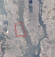 Изображение Хобокена, сделанное NASA (красная линия — граница города).