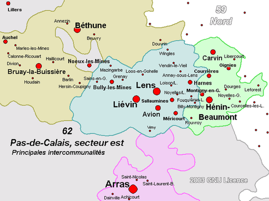 Нуайель-су-Ланс (Noyelles/L.) на карте департамента Па-де-Кале