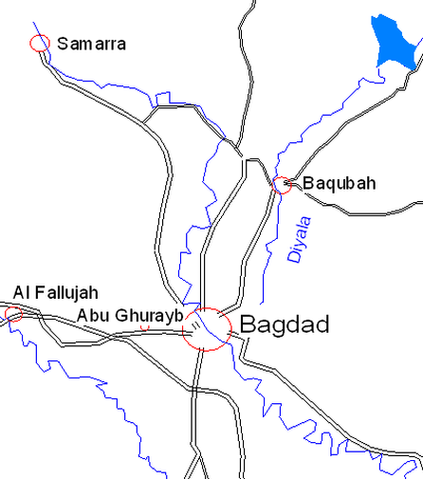 Карта с изображением Баакубы и Багдада