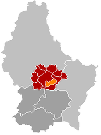 Оранжевый цвет - коммуна Линтген, красный - кантон Мерш.