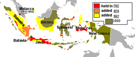 Карта, отображающая расширение границ нидерландских владений на территории Индонезии