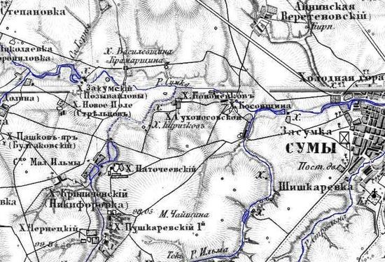 Хутор Наточеевский на карте ХІХ века.