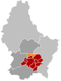 Оранжевый цвет - коммуна Штейнсель, красный - кантон Люксембург.