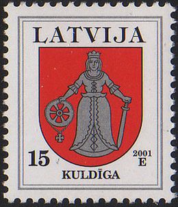 Почтовая марка 2001 года — герб города.