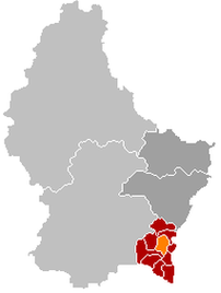 Оранжевый цвет - коммуна Бус (Люксембург), красный - кантон Ремих.