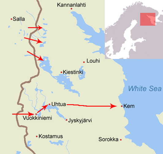 21 марта 1918 года отряды под командованием Карла Вильгельма Мальма перешли новую границу Финляндии и выступили в сторону Кеми. Финны атаковали Кемь 10 апреля, но превосходящие силы отразили их нападение.