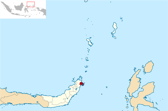 Расположение города на карте полуострова Минахаса.