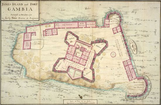 Карта острова Джеймс и форта (октябрь 1733)