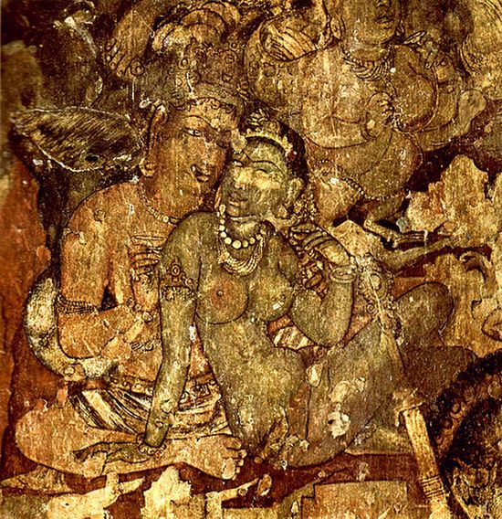 Древняя фреска из пещер Аджанта, относящаяся ко времени правления Гуптов