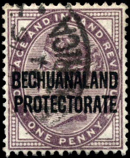 Марка с надпечаткой используемая в Бечуаналенде в 1897 году.