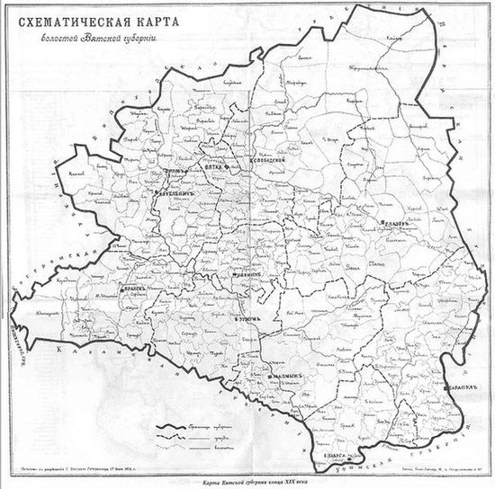 Елабуга на карте Вятской губернии, 1901 год.
