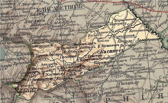 Село Гасанриз в составе Джеванширского уезда на карте 1903 года