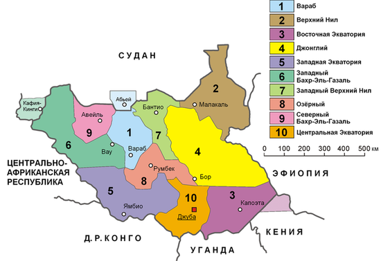 Административное деление Южного Судана.
