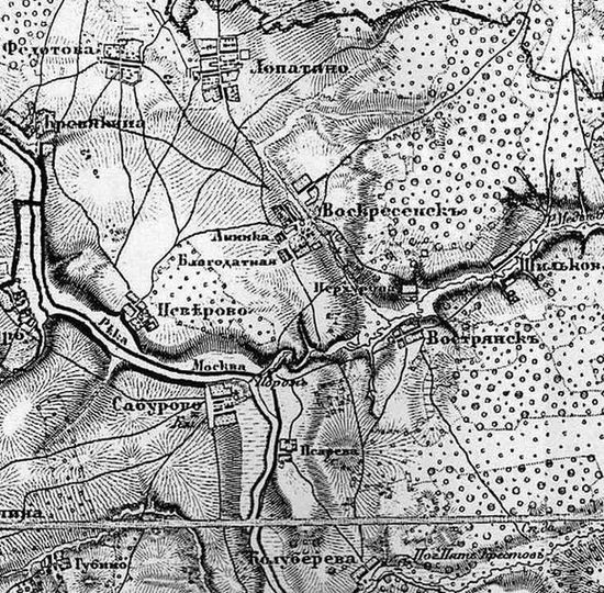 Воскресенск на Топографической карте Московской губернии   (фрагмент, 1860 г.)