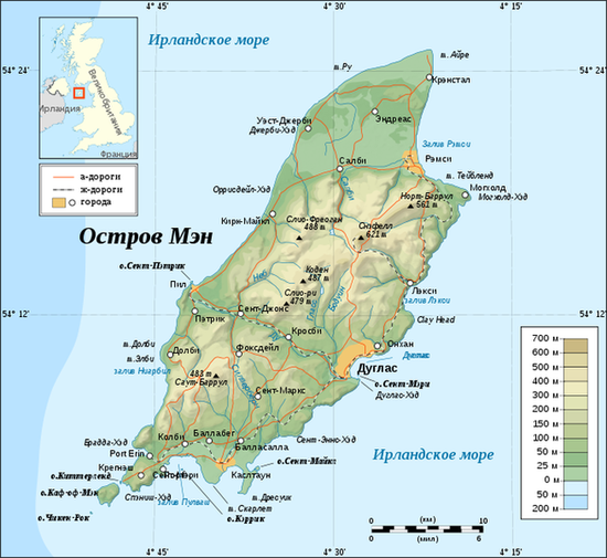 Топографическая карта острова Мэн