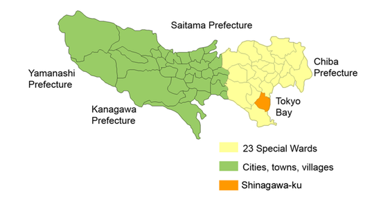 Район Синагава на карте