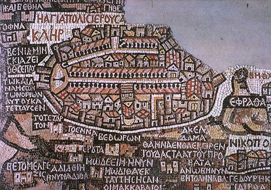Иерусалим на мозаичной Мадабской карте VI века.