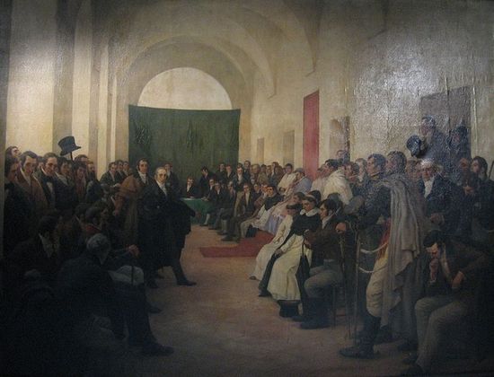 22 мая 1810 на заседании городского совета, состоявшегося после ярких событий Майской революции. Картина Pedro Subercaseaux написанная в 1910 году.