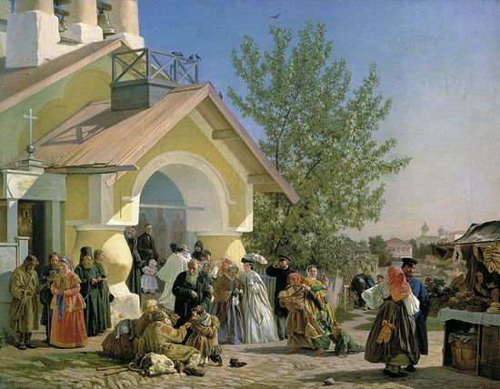Александр Иванович Морозов (1835-1904) «Выход из церкви в Пскове»