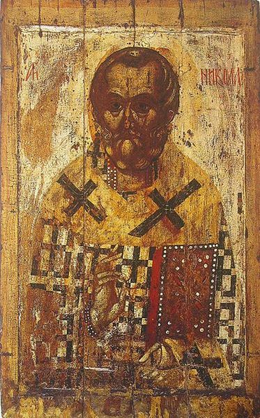 Икона Николая Чудотворца (начало XIV века). Доставлена в ГТГ из Мологи