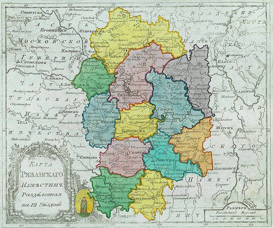 Касимовский уезд на карте Рязанского наместничества. 1792.