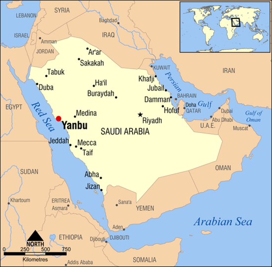 Янбу на карте Саудовской Аравии