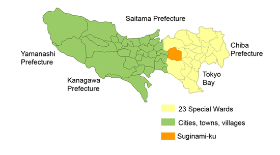 Район Сугинами на карте