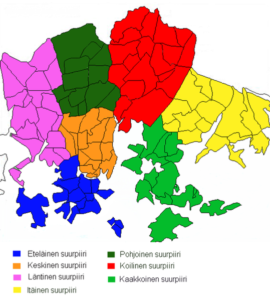 Семь округов Хельсинки до 2009 года