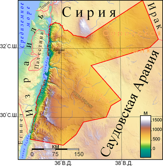 Физическая карта Иордании
