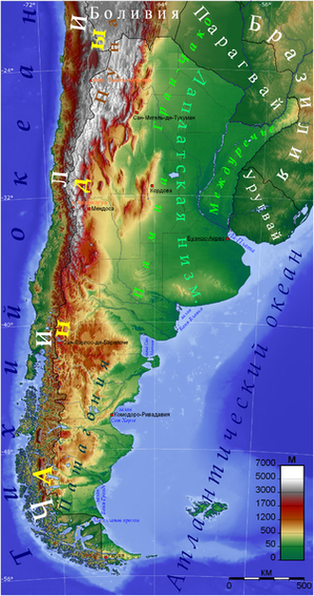 физическая карта Аргентины