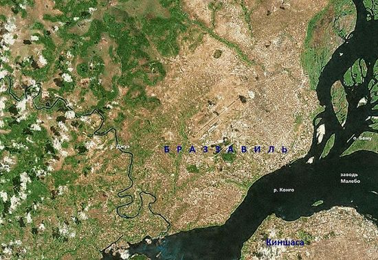 Спутниковая фотография Браззавиля и прилегающей местности