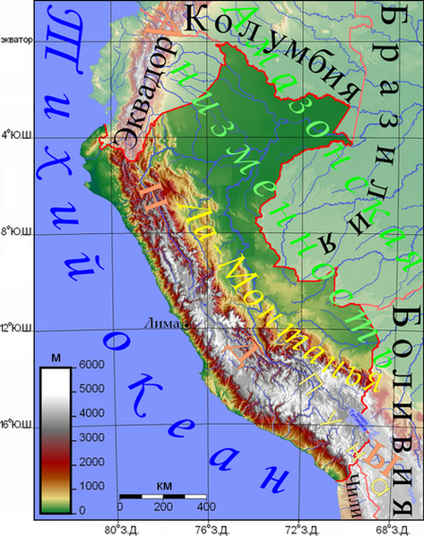 Физическая карта Перу