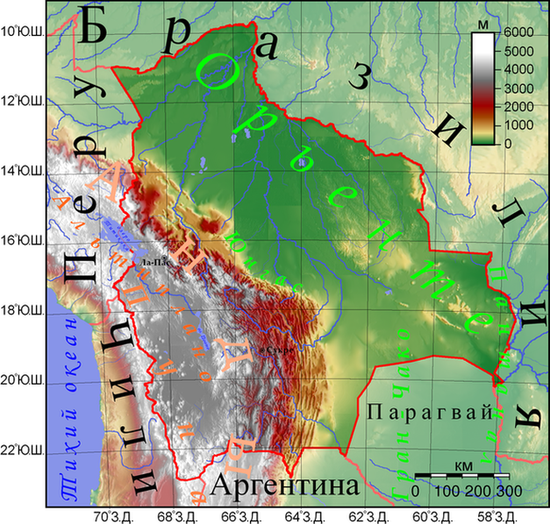 Физическая карта Боливии