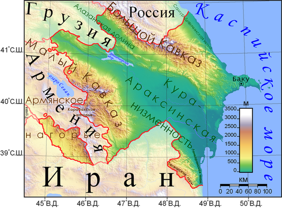 Физическая карта Азербайджана