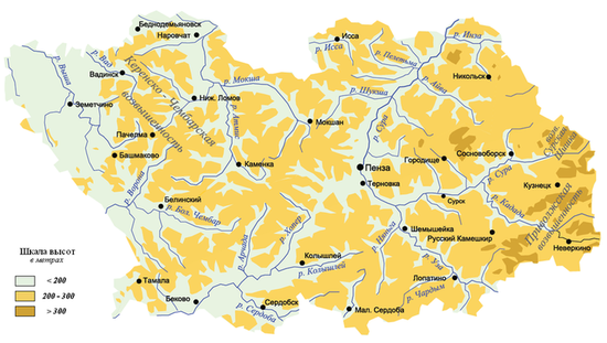 Физическая карта Пензенской области