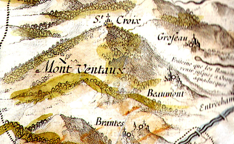  Источник Грозо и окрестности Мон-Ванту на карте 1627 года.