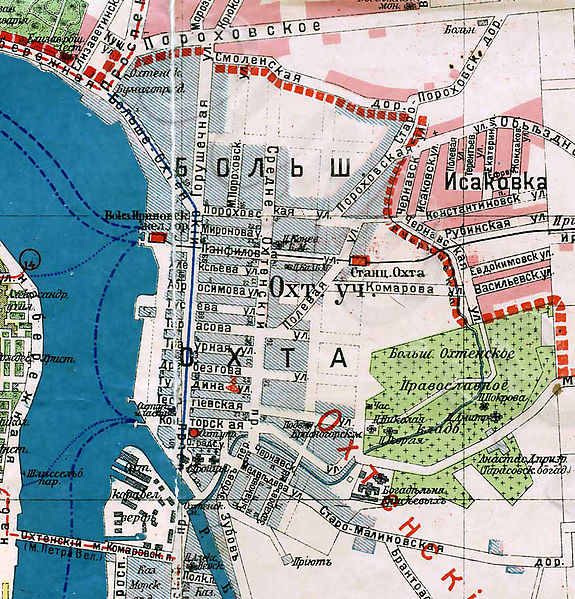Река Чернавка на карте Петрограда 1916 года.