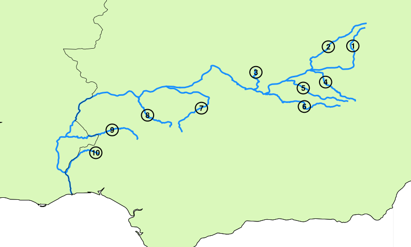  Притоки реки Гвадиана (под цифрой 9 - река Ардила)