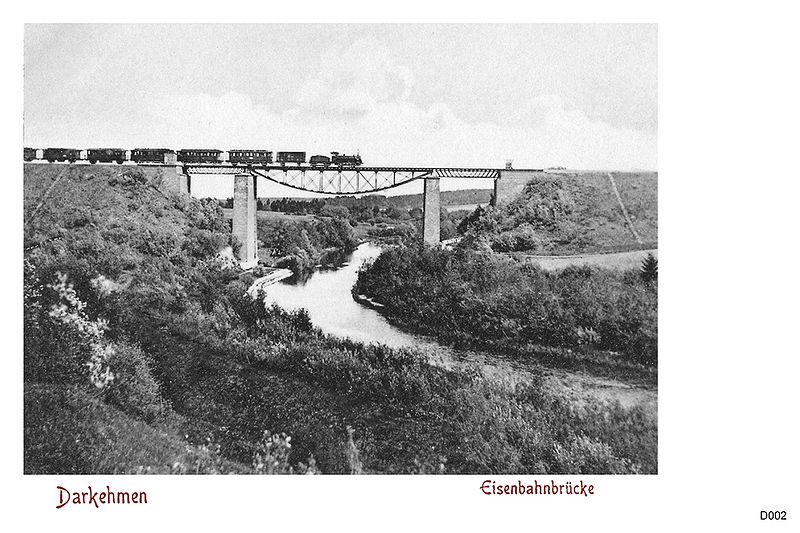 Железнодорожный мост через Анграпу северо-восточнее Озёрска (Darkehmen), (фото ранее 1938 года) ныне разрушен