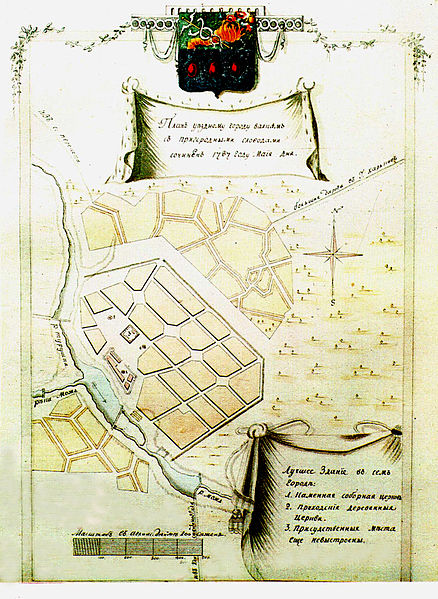 Река Мож в районе Валки на карте 1787 года