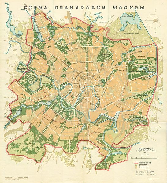 Генеральный план реконструкции Москвы, 1935 год (Ичкинское водохранилище находится в верхнем правом углу карты)